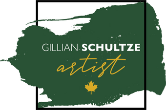 Logo with 'Gillian Schultze artist' text and a maple leaf on a green background
